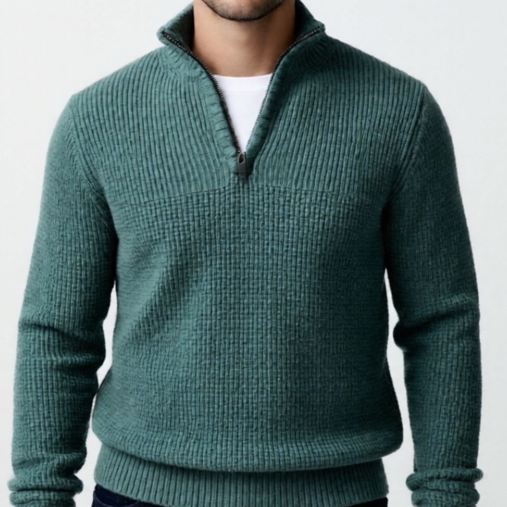 Fat Face !/4 Zip Sweater Mens Size XL Olive Green Chunky Knit Cotton Wool Preppy